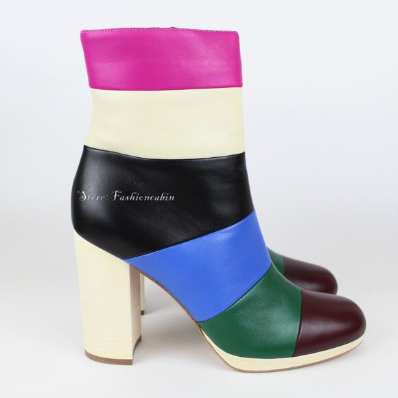 New VALENTINO GARAVANI Colorblock Stripe Leather Ankle Boots - Events, Party - Picture 11 of 16